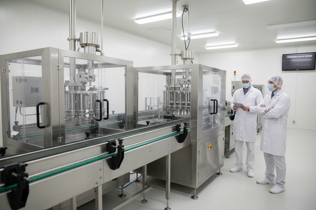 needs to be a food supplemet production line without product but include a couple people 